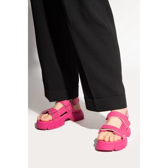GANNI Recycled Rubber Chunky Logo Pink Platform Sandal 40 - Picture 4 of 12